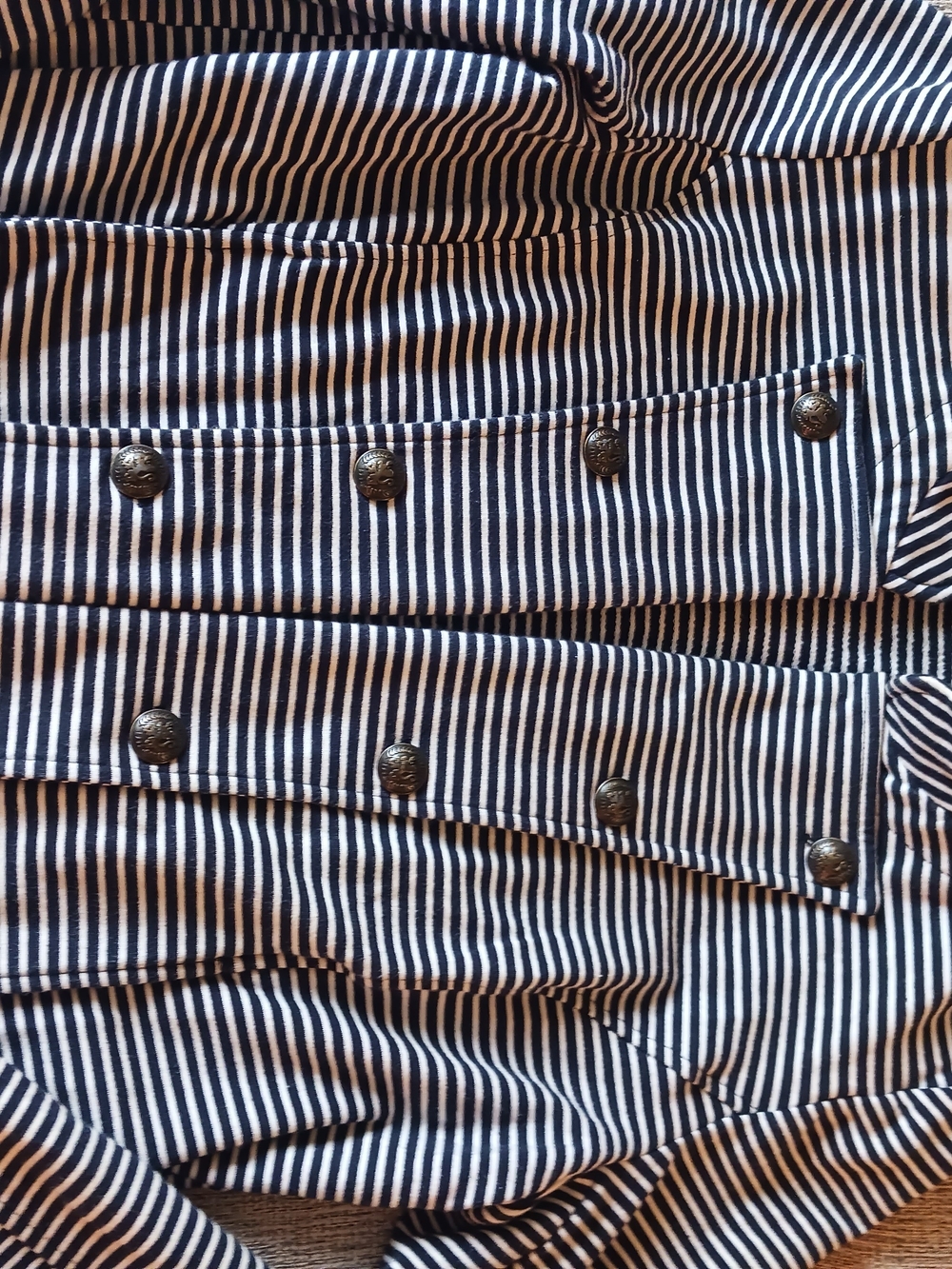 Tommy Hilfiger Womens Navy and White Striped Button-Down  Lazer